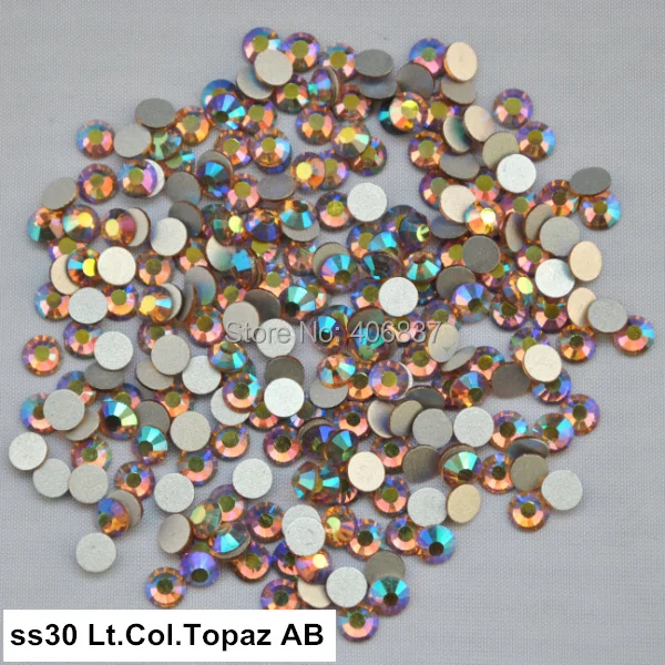 

Free Shipping! 288pcs/Lot, ss30 (6.3-6.5mm) Lt. Col. Topaz AB Flat Back Non Hotfix Nail Art Rhinestones