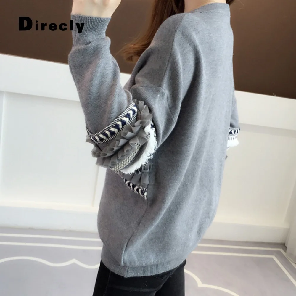 Женский Однотонный свитер Direcly2018 повседневный свободный с кисточками и кружевом