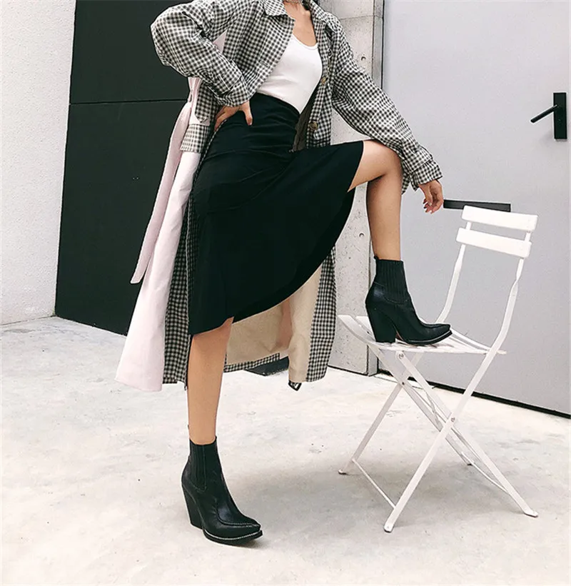 Prova Perfetto пикантные женские ботильоны из натуральной кожи на высоком каблуке 8 см; Botas Mujer; обувь на танкетке; женские ботинки «Челси»