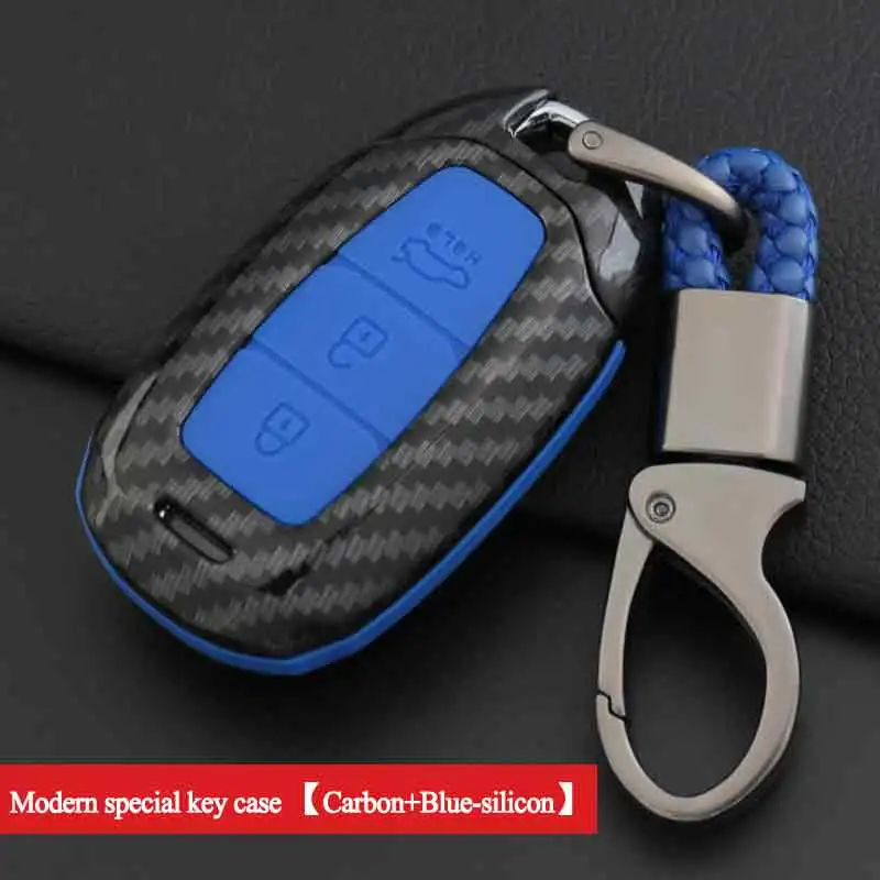 3key-carbonblue Силиконовый Футляр для дистанционного ключа для hyundai Ix35 Solaris Azera Elantra Grandeur Ig Accent Santa Fe Verna - Название цвета: 3key-carbonblue