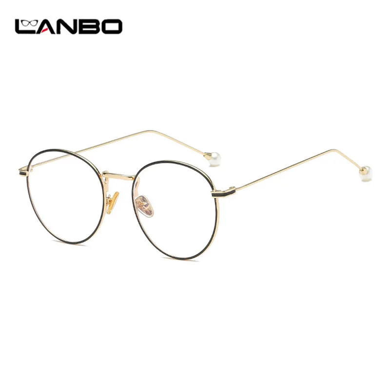 LANBO, Корея, маленькие круглые очки с жемчужинами, оправа, анти-голубые лучи, компьютерные очки, ретро, металлическая оправа, очки, бренд 8709