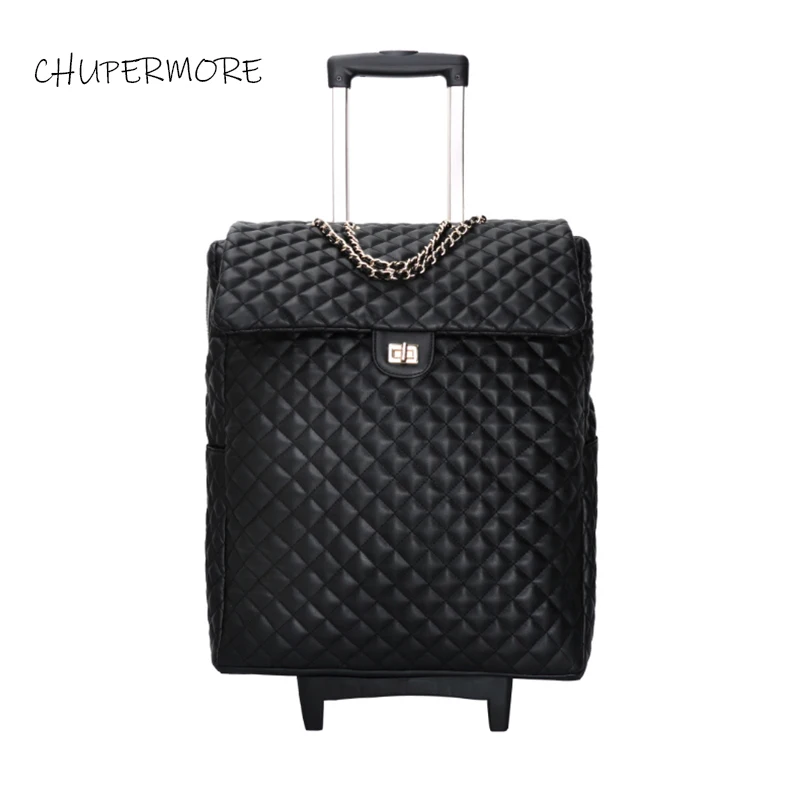 18 inch size Роскошные женские модные короткие кожаные сумки на колесиках 18/20 дюймов, брендовые сумки на колесиках для путешествий - Цвет: 18 inch size