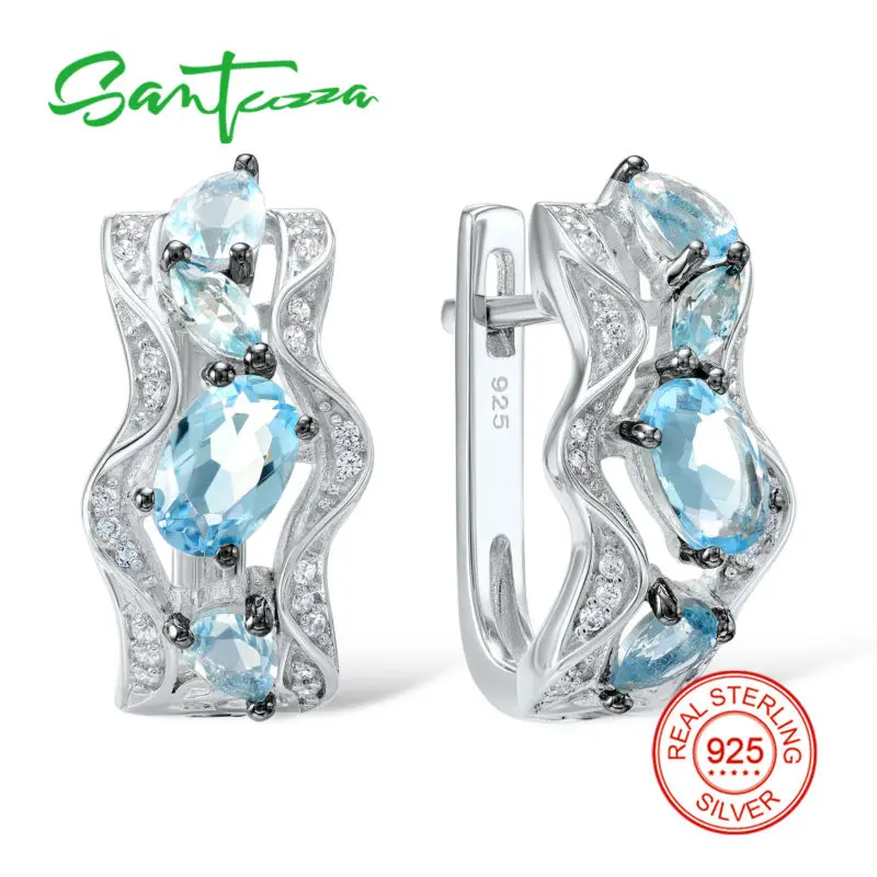 SANTUZZA серебряные серьги для женщин 925 пробы серебряные серьги-клипс Серебро 925 с камнями Кубический Цирконий brincos Ювелирные Изделия