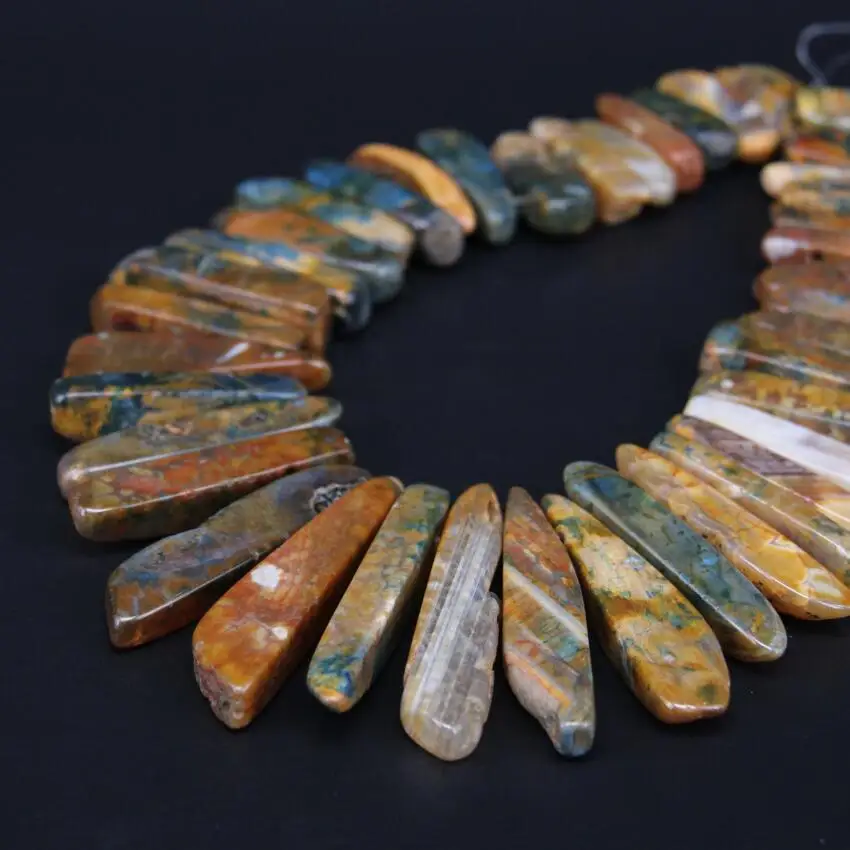 15.5"/strand Natural Ocean Dragon vein Agates Gems Top Drilled Slice Point Beads,Raw Stone Stick Pendant Necklace DIY Supplier