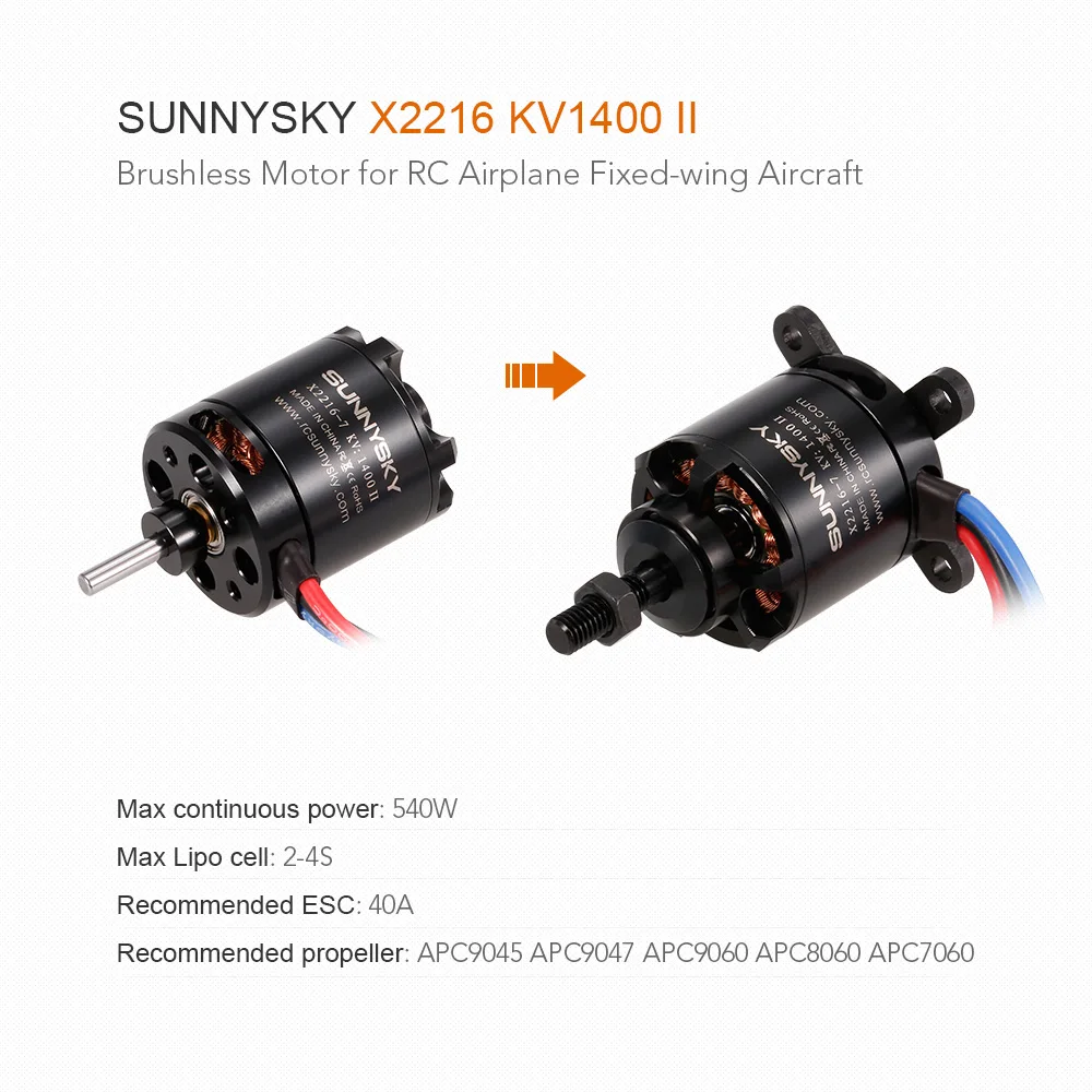 Бесщеточный мотор SUNNYSKY X2216 KV1400 II 2 4S для радиоуправляемого самолета|motor for|brushless