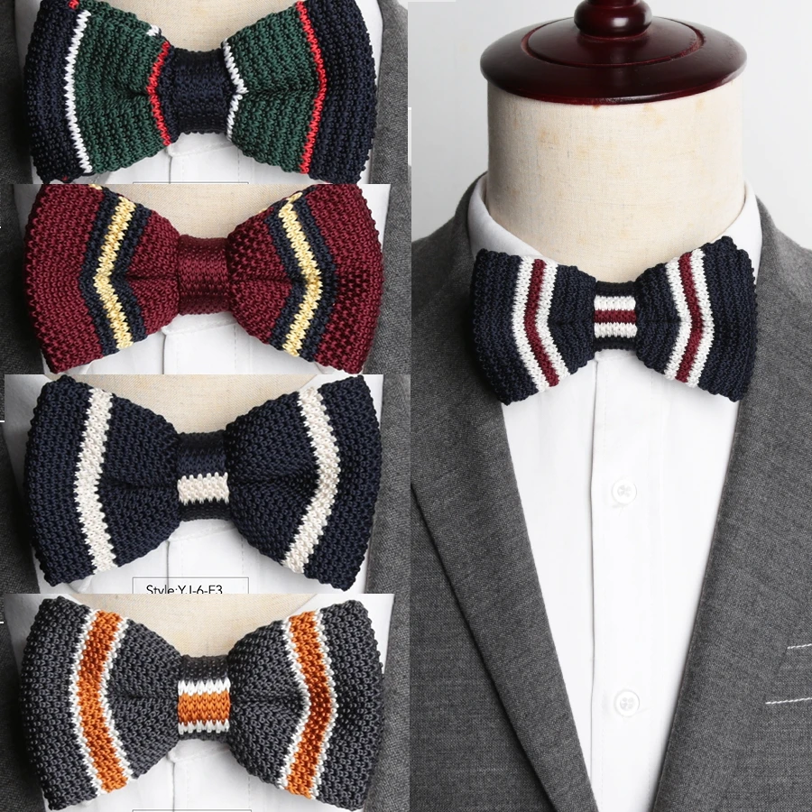 Mens Bow Tie Classic Shirts Bowtie for Men Business Fashion Wedding Bowknot Adult Striped Adjustable Bow Ties Knitted Ties men s bow tie gold paisley bowtie business wedding bowknot dot blue and black bow ties for groom party accessories
