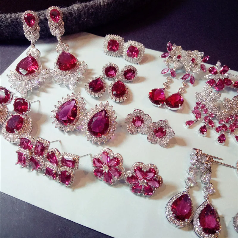 Женские серьги капельки из серебра 925 пробы с красным Рубином|earrings for|earrings for