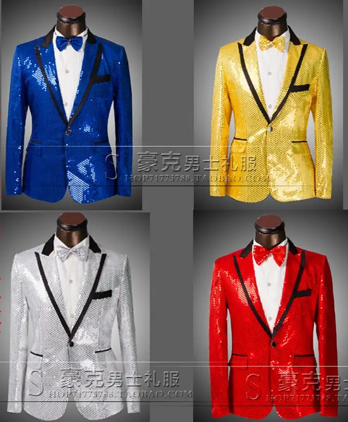 2020 Новое поступление цветной тонкий мужской костюм с пайетками комплект со