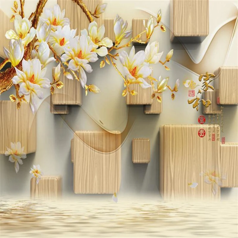 3D резьба по дереву домашняя и цветная резная настенная стена магнолии обои для