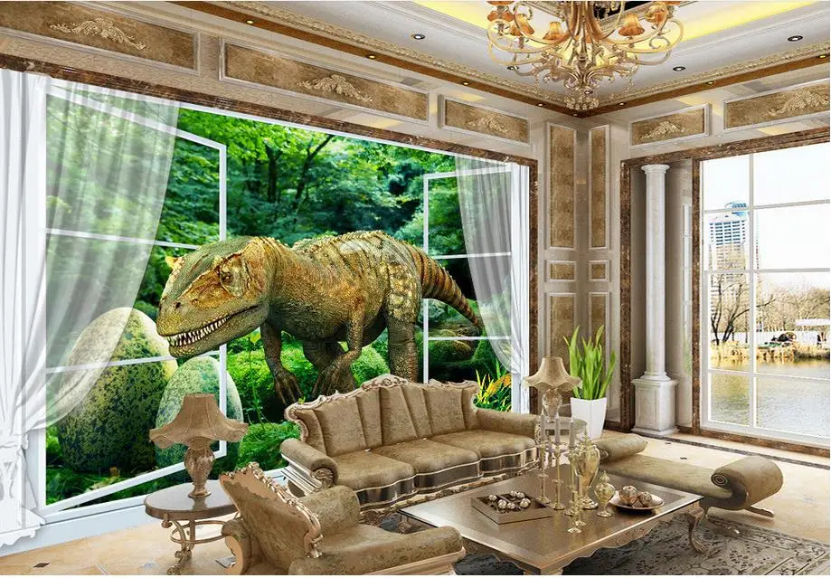 Индивидуальные обои для живых стен реалистичные с динозаврами 3d росписи