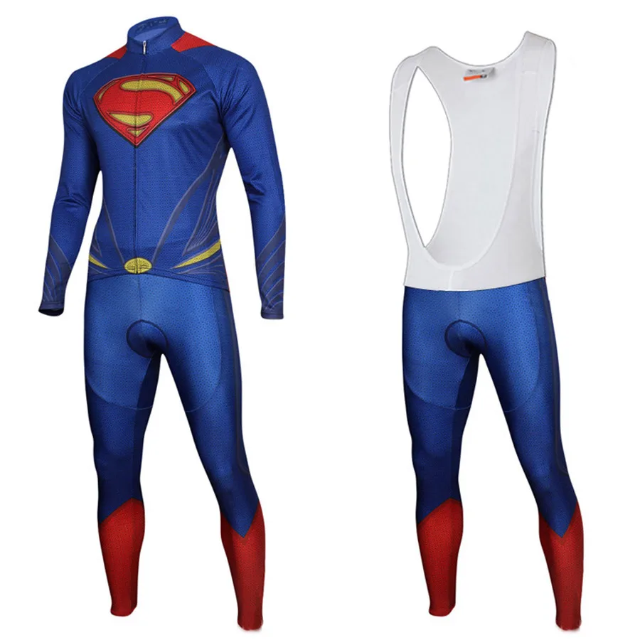 long bib suit Крутая спортивная одежда Spider, комплект из Джерси для велоспорта, Супермен, Бэтмен, Железный человек, Супергерой, длинный рукав, велосипедная одежда, униформа для мужчин, набор - Цвет: long bib suit