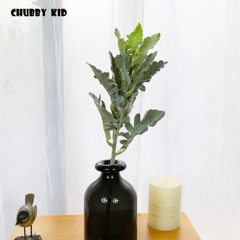 12 шт./лот! Искусственные растения большого размера флокирующие senecio cineraria Diy