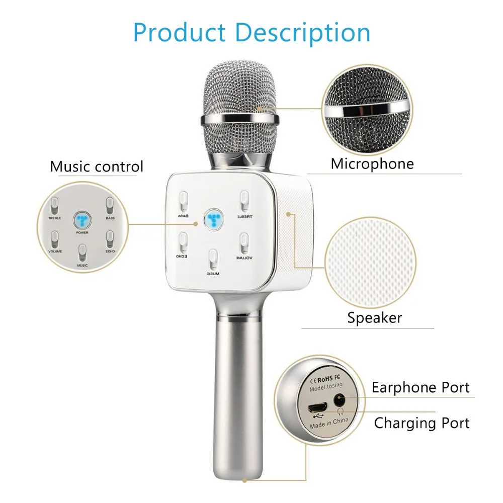 Tosing 02 Беспроводной караоке микрофон Bluetooth Динамик 2-в-1 ручной петь и Запись