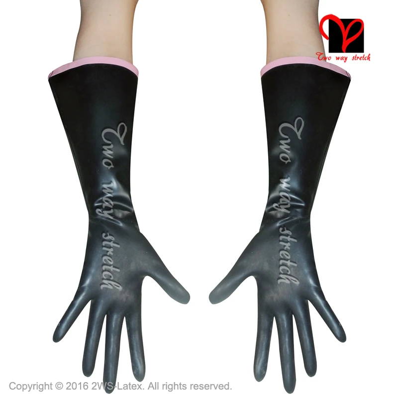 Black Sexy Latex Gloves With trims on top Rubber Mitten Gauntlet Five Finger Opera plus size ST-033