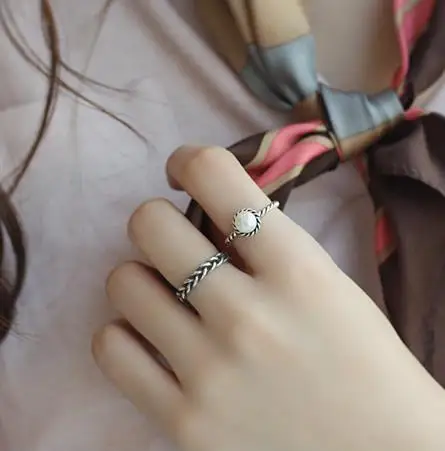 Винтажное серебряное плетеное кольцо с имитацией жемчуга регулируемое простое