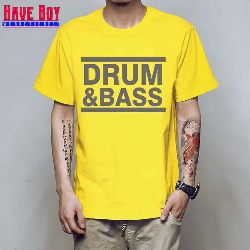 yellow gray У мальчиков Музыкальный барабан N бас ДНБ Run DMC письмо Для мужчин s футболка в стиле «хип-хоп» T рубашки мужские хлопковые короткий рукав футболка с короткими рукавами HB295 - Цвет: yellow gray