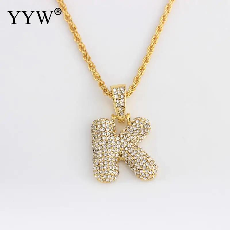 k Cubic Zirconia Hip Hop Chain Neckalce A-Z Custom Name Bubble Initial Letter Necklaces& Pendant Charm For Women Men Jewelry - Окраска металла: k
