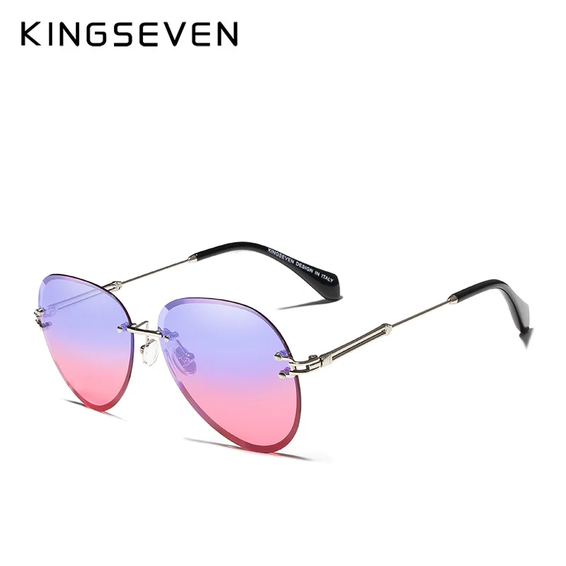 Blue Gradient Pink KINGSEVEN дизайнерские винтажные Модные солнцезащитные очки без оправы, женские солнцезащитные очки с градиентными линзами, фирменный дизайн Oculos De Sol Feminino - Цвет линз: Blue Gradient Pink