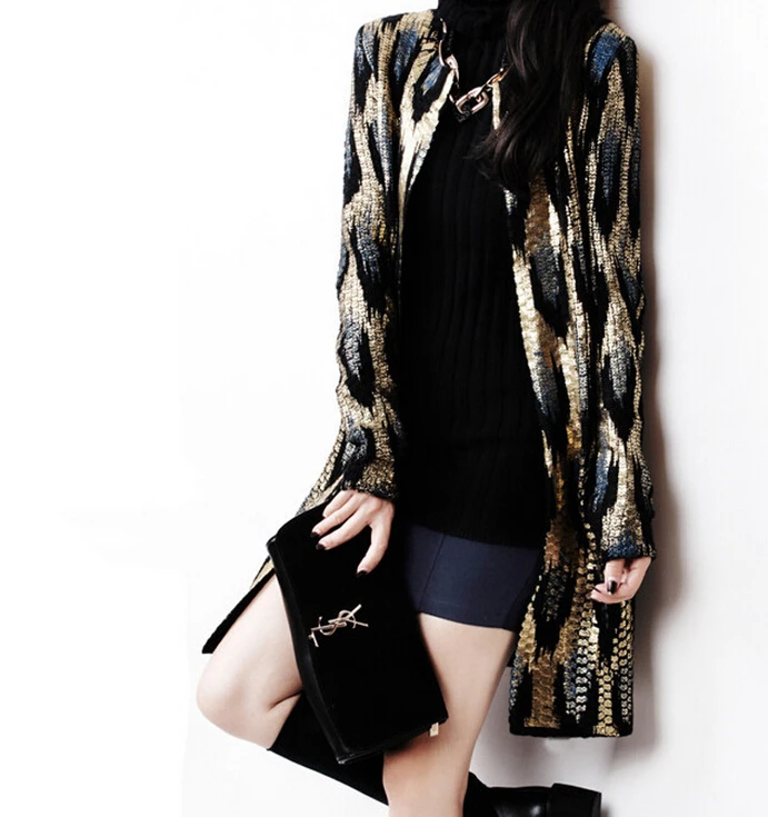 Новинка 2019 вязаный свитер для женщин кардиганы свободный леопардовая Золотая