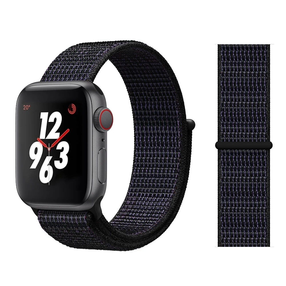 Color24 Black Ремешок для наручных часов Apple Watch Series 5/4/3/2/1 38 мм 42 мм мягкий нейлон в едином положении во время занятий легкой атлетикой, correa, дышащая поверхность спортивные петли для наручных часов iwatch, 5 4 40 мм 44 мм - Цвет ремешка: Color24 Black