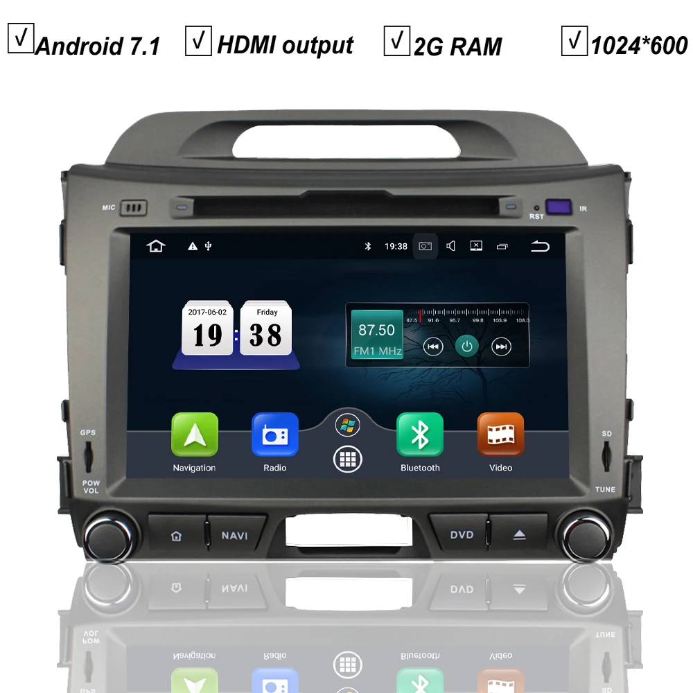 8 &quotАвтомобильный Android 7 1 DVD gps плеер для KIA Sportage 2010 2011 2012 радио BT HDMI DAB + 2G ram Mirror Link