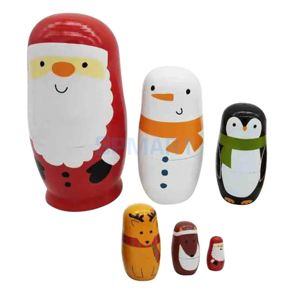 6Pcs Santa Claus Набор из 5/6/7/10 шт. милые деревянные Животные ручная роспись русский матрешки бабушка Matryoshka куклы игрушки подарки украшения дома - Цвет: 6Pcs Santa Claus