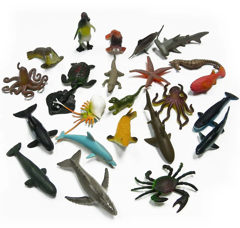 

24pcs/lot Marine Ocean Animals Set Whale Shark Octopus Penguin Children Gift Dolphin Turtle Crab Model Toys Educational Dolls