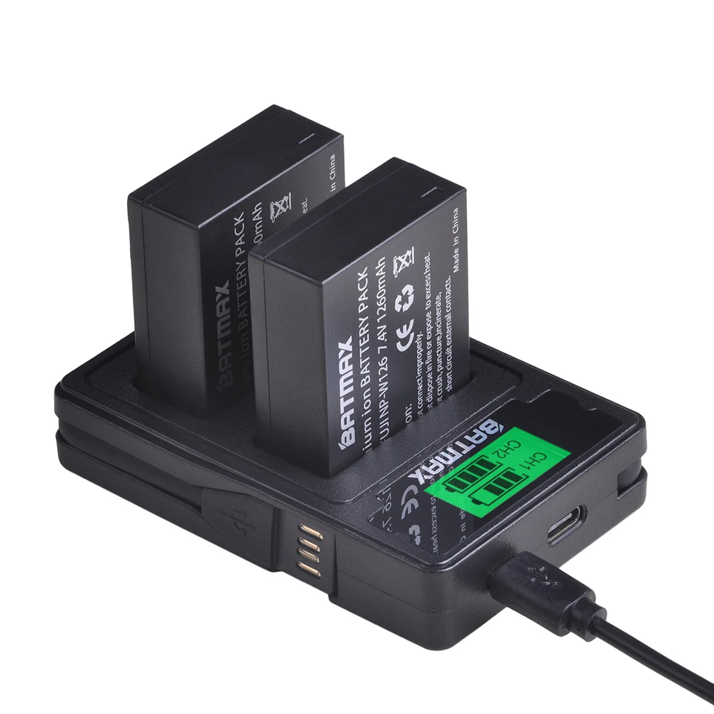 Batmax 3 шт. NP W126 Батарея + ЖК дисплей двойной Зарядное устройство & Тип C Порты и