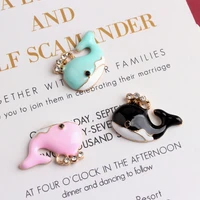 10pcs enamel charms earring for jewelry findings fit necklace dangle zinc alloy metal trendy rhinestone whale making craft