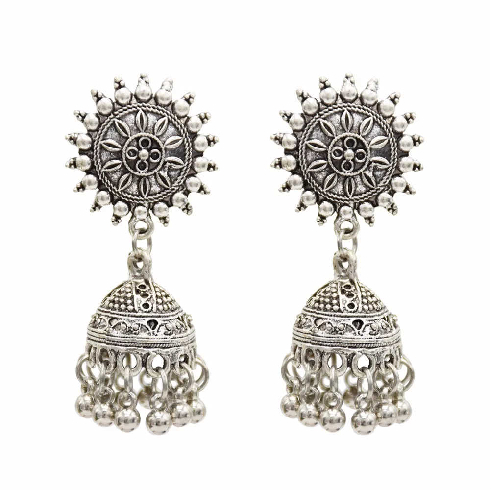 Индийские окисленные Jhumka Jhumki индийские серьги ювелирные изделия для женщин
