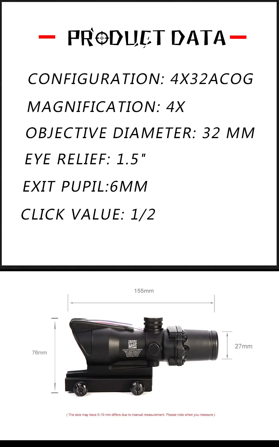 LUGER Охотничий Прицел ACOG 4X32 оптика из настоящего Волокна Красная точка с подсветкой шеврон стекло травление сетка тактический оптический прицел Прицелы