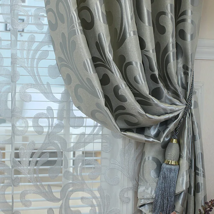 

European Double jacquard curtain for living room thickening blackout curtains Embossed pattern tulle curtains for bedroom window