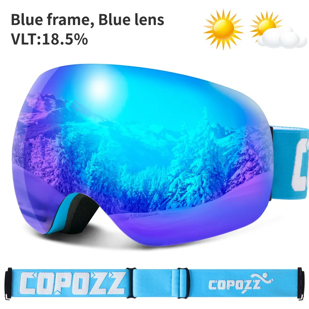 Blue Мужские и женские лыжные очки, безрамные, для спорта на открытом воздухе, лыжные очки, большое лицо, снегоход, УФ, противотуманные очки от снега, сноуборд, очки - Цвет: Blue