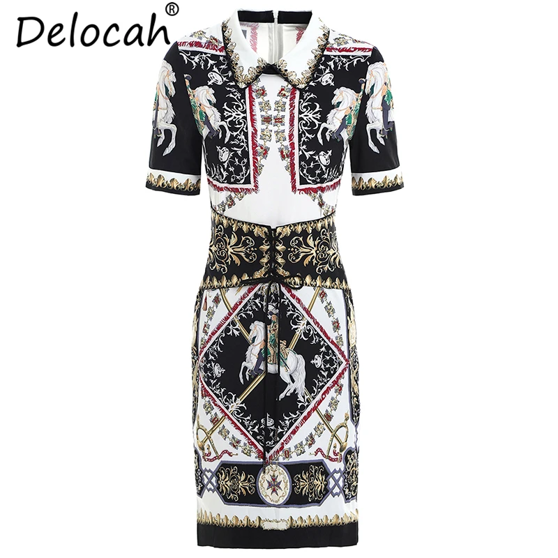 Женское винтажное короткое платье Delocah подиумное с коротким рукавом и