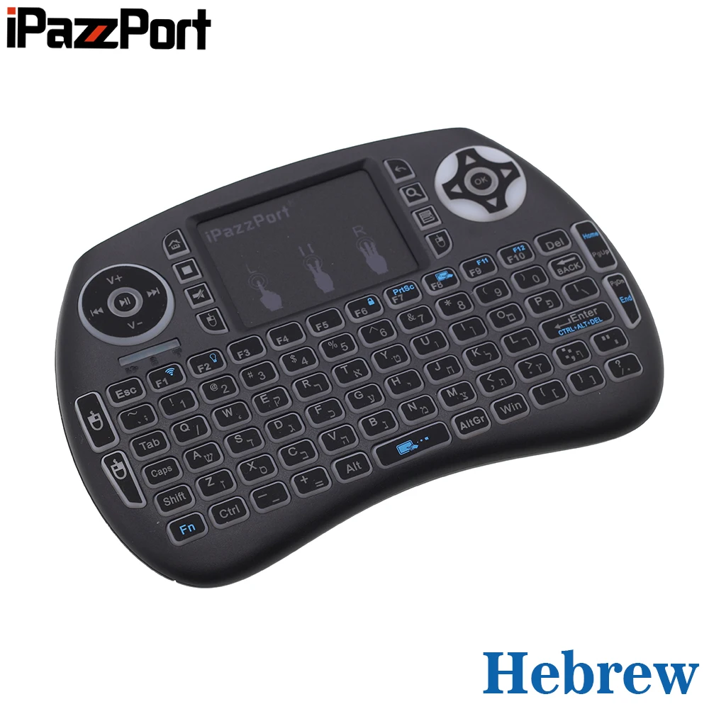 IPazzPort RGB с подсветкой Иврит Версия 2 4 ГГц Мини Беспроводная клавиатура Air Mouse