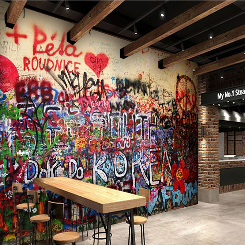 Custom 3D Photo Wallpaper Gothic Graffiti Mural 3D Abstract Color Words Wallpaper for Coffee Shop Decoration Non-woven Wallpaper