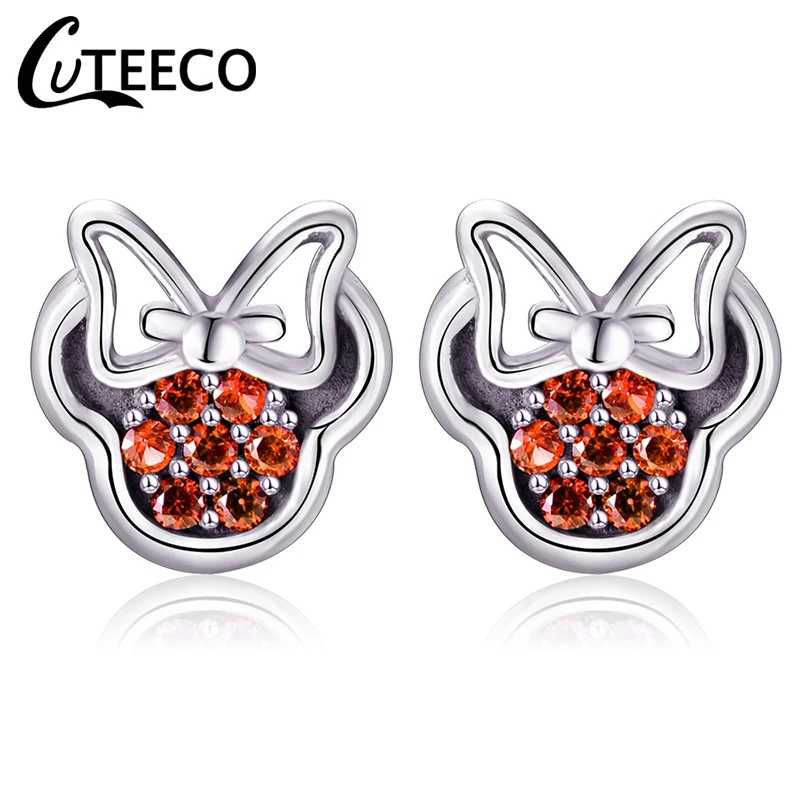 CUTEECO Роскошные циркониевые серьги-гвоздики с Микки и Минни, Кристальные брендовые серьги для женщин, детей, девочек, модные ювелирные изделия, подарок