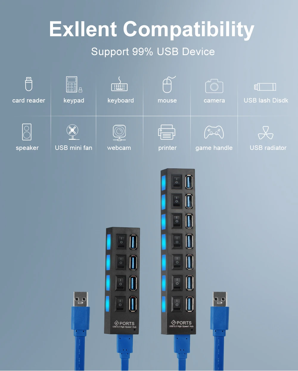 Usb-хаб USB разветвитель Мульти USB C концентратор 3,0 несколько 4 портов type C Hab с адаптером питания Компьютерные аксессуары USB 2,0 концентратор для ПК