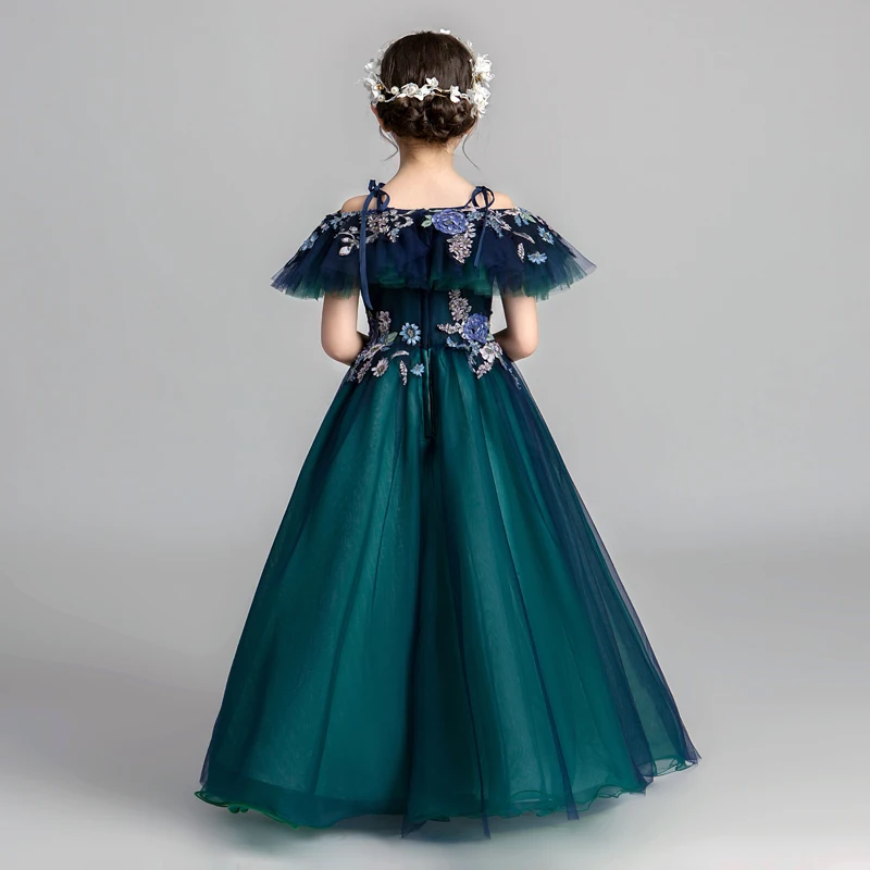 

Luxury Appliques Flower Girl Dresses Off the Shoulder Kids Formal Dress Floor Length Ball Gown Tulle Evening Gowns Party Dress