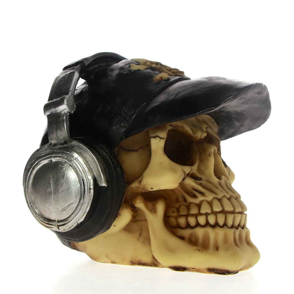 Качающийся череп с бейсболкой и гарнитурой Хэллоуин декор ужасов статуэтка