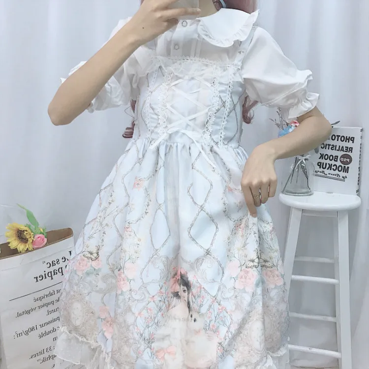 Платье Лолиты, японское платье JSK Kawaii, сказочное платье на бретелях, женское летнее платье, мягкое милое платье лолиты для девочек