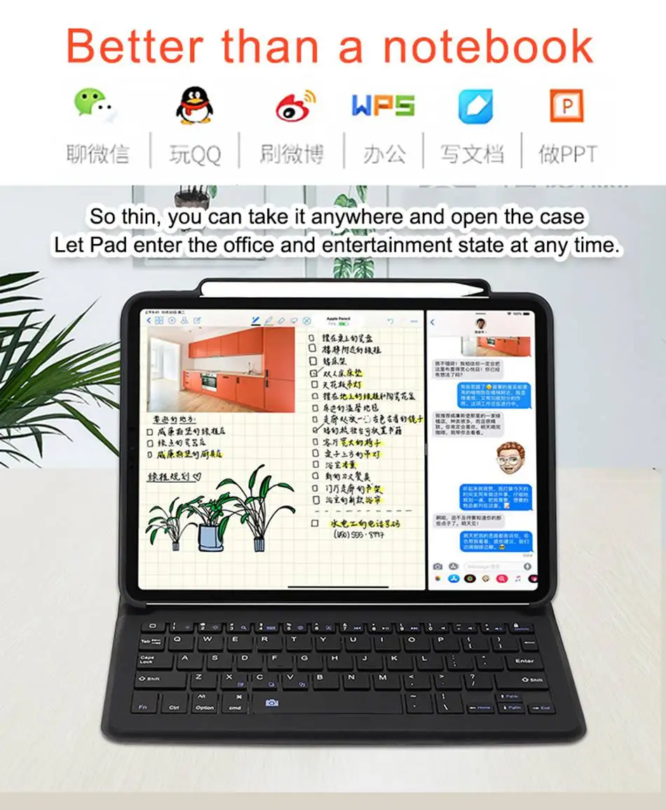 Чехол для клавиатуры Bluetooth для iPad Pro 12.9 / 11 Автоматическое сна Умный кожаный защитный чехол Ультратонкий слот для подставки для фолио Подставка для корпуса для iPad Pro 11 12.9(3-го поколения