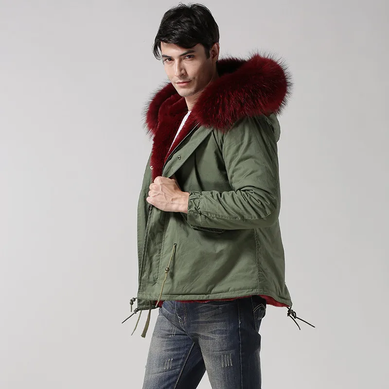 Большой воротник из меха енота винно красный мех внутри толстовка натурального