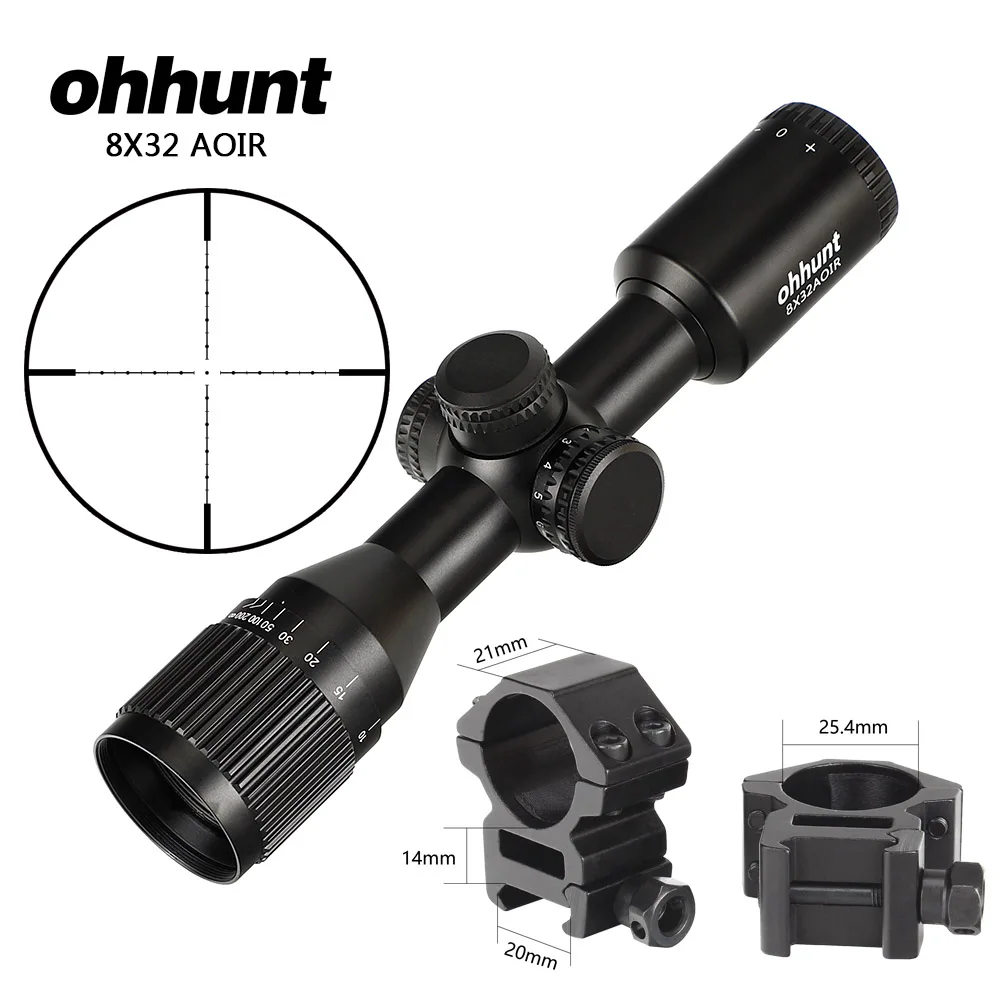 25.4mm-Picatinny-SZK Ohhunt 8X32 AOIR охотничий компактный прицел для винтовки Mil Dot с подсветкой Стекло травленый визир прицел тактический оптика прицел - Цвет: 25.4mm-Picatinny-SZK
