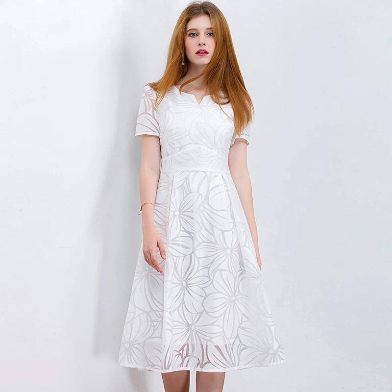 ONLY PLUS S-XXL Women White Dress Short Sleeve A-Line Midi Party Casual Elegant Knee Length Dresses 2018 | Женская одежда
