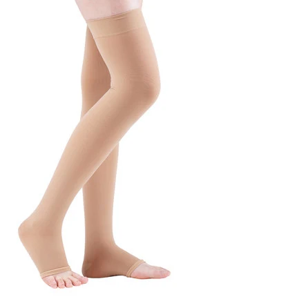 open toe beige 30-40 мм рт. Ст., медицинские компрессионные чулки унисекс, с открытым носком, до колена, градуированные, прочные, поддерживающие медицинские чулки для варикозного расширения вен - Color: open toe beige