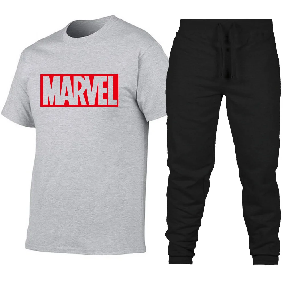 2019 новые комплекты MARVEL с принтом Мужские футболки + штаны из двух предметов