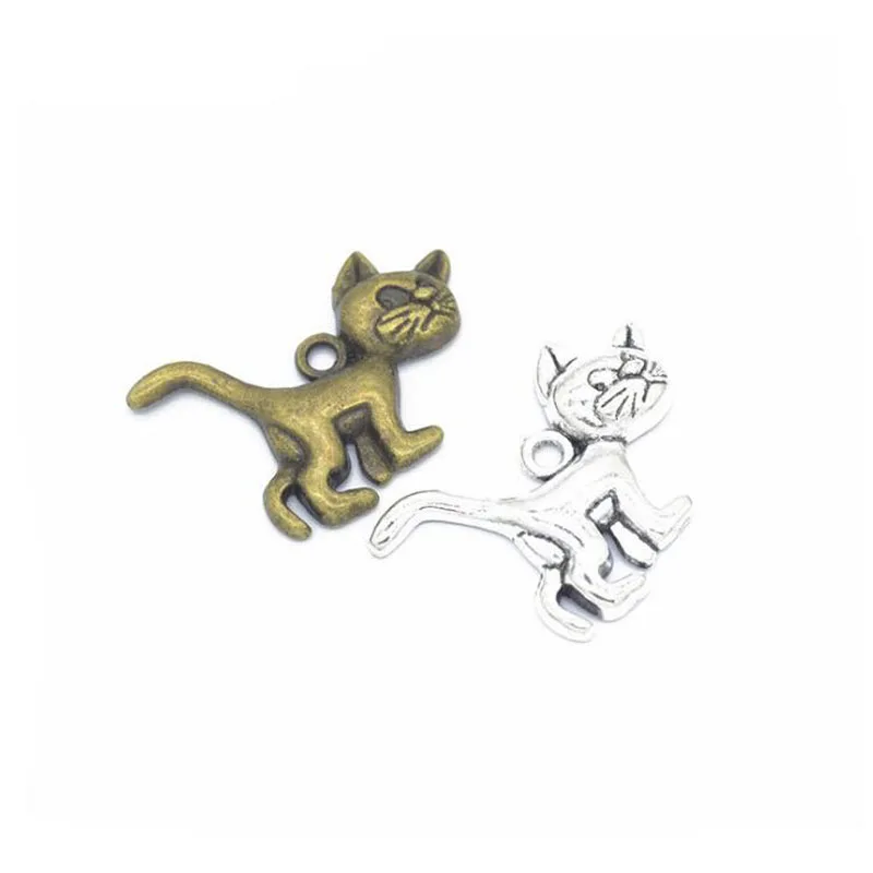 

40pcs/lot 29x26mm Antique Silver Plated Alloy Cat Charms Pendant Fit For Jewelry Findings