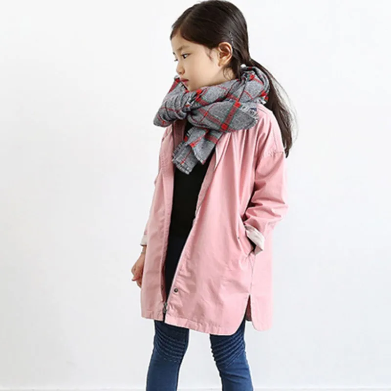 Pink Yellow New 2019 Autumn Long Jackets For Baby Big Girls Solid Cotton Trench Coats Kids Outerwear Tops Chidlren Coat Clothing | Детская