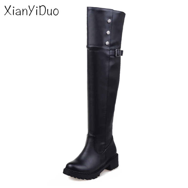 Xianyiduo/зимняя женская обувь сапоги до колена с круглым носком на молнии короткие